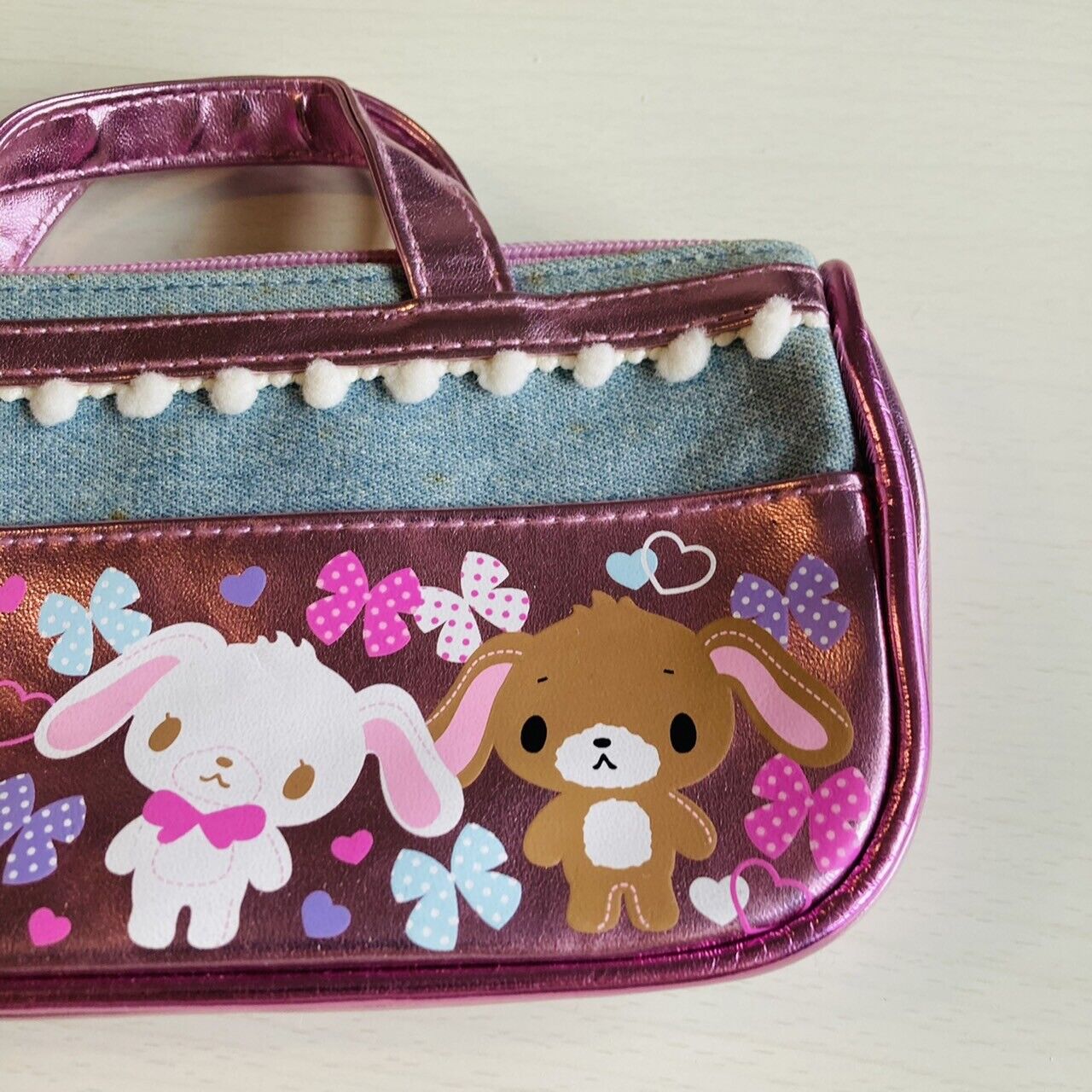 Sanrio Sugar Bunnies Pencil Case Stationery Pouch Makeup Bag Denim Ribbon Pink