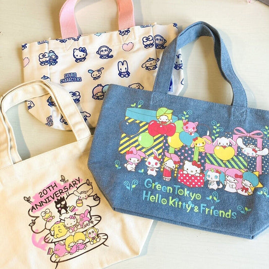 Sanrio Characters Kitty Sugar Bunnies Usahana etc Mini Tote Bag 3 Set Mascot