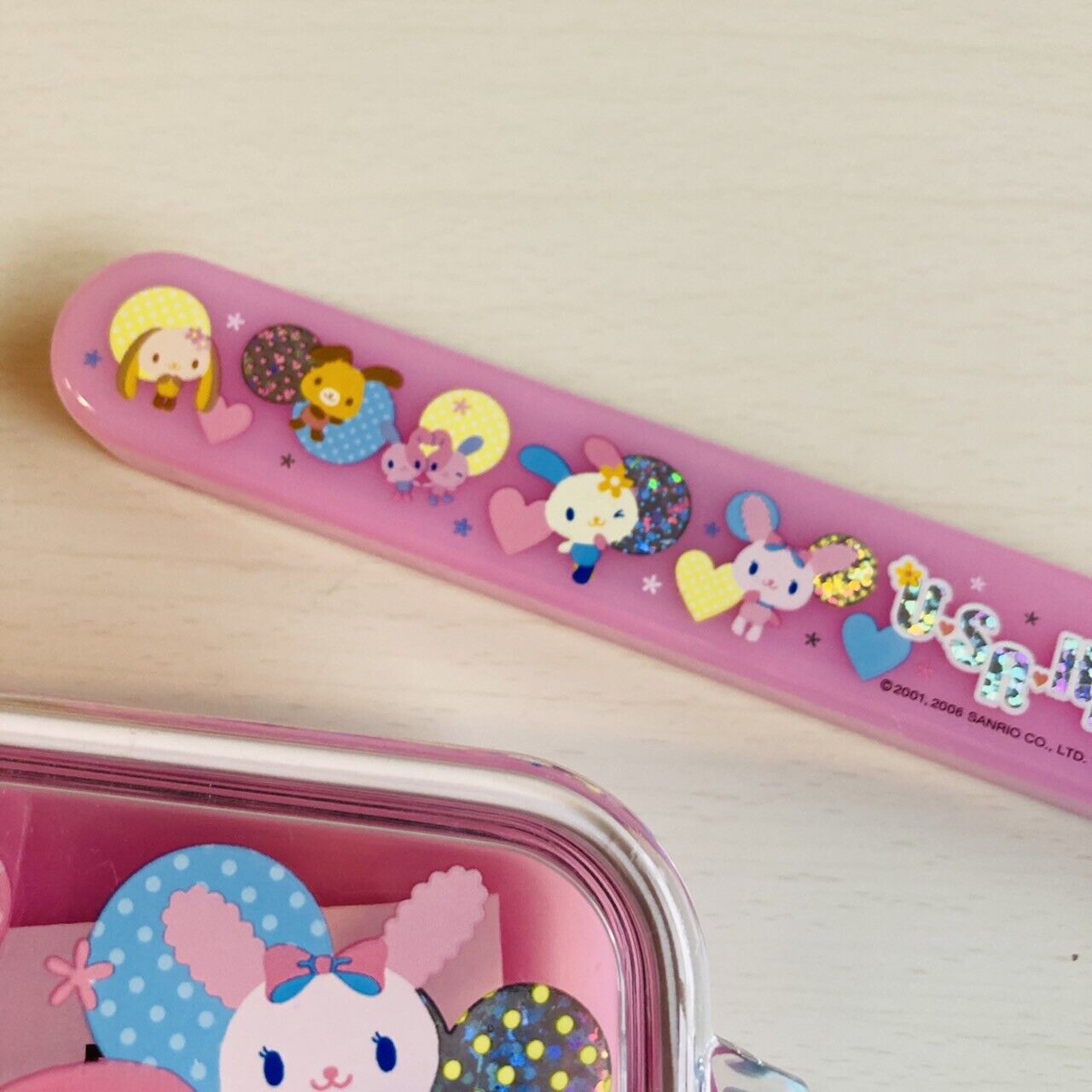 Sanrio Usahana Lunch Box Bento Obento Chopsticks Set Rabbit Character Pink Rare