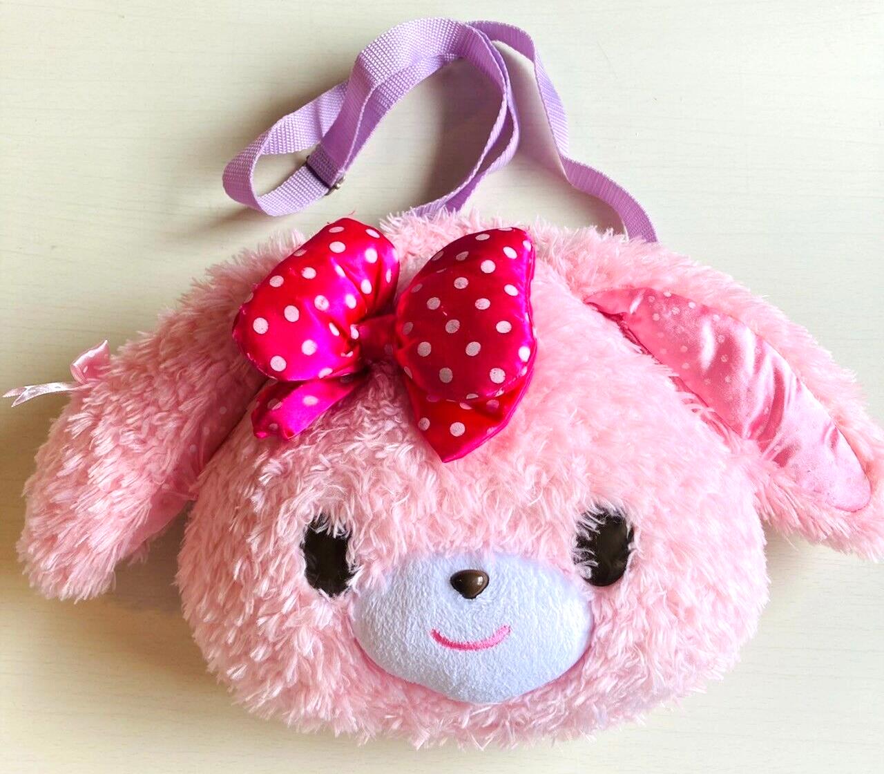 Sanrio Bonbonribbon  Face Bag Shoulder Tote Pink Plush Soft Stuffed Toy Rare