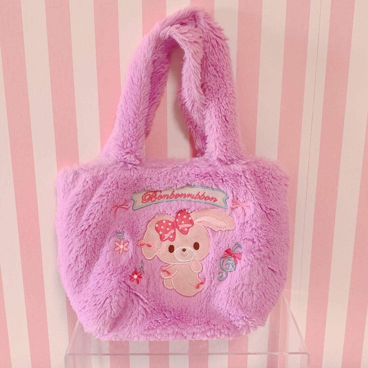 Sanrio Bonbonribbon Mini Tote Bag Purse Ribbon Fluffy Purple Character Kawaii