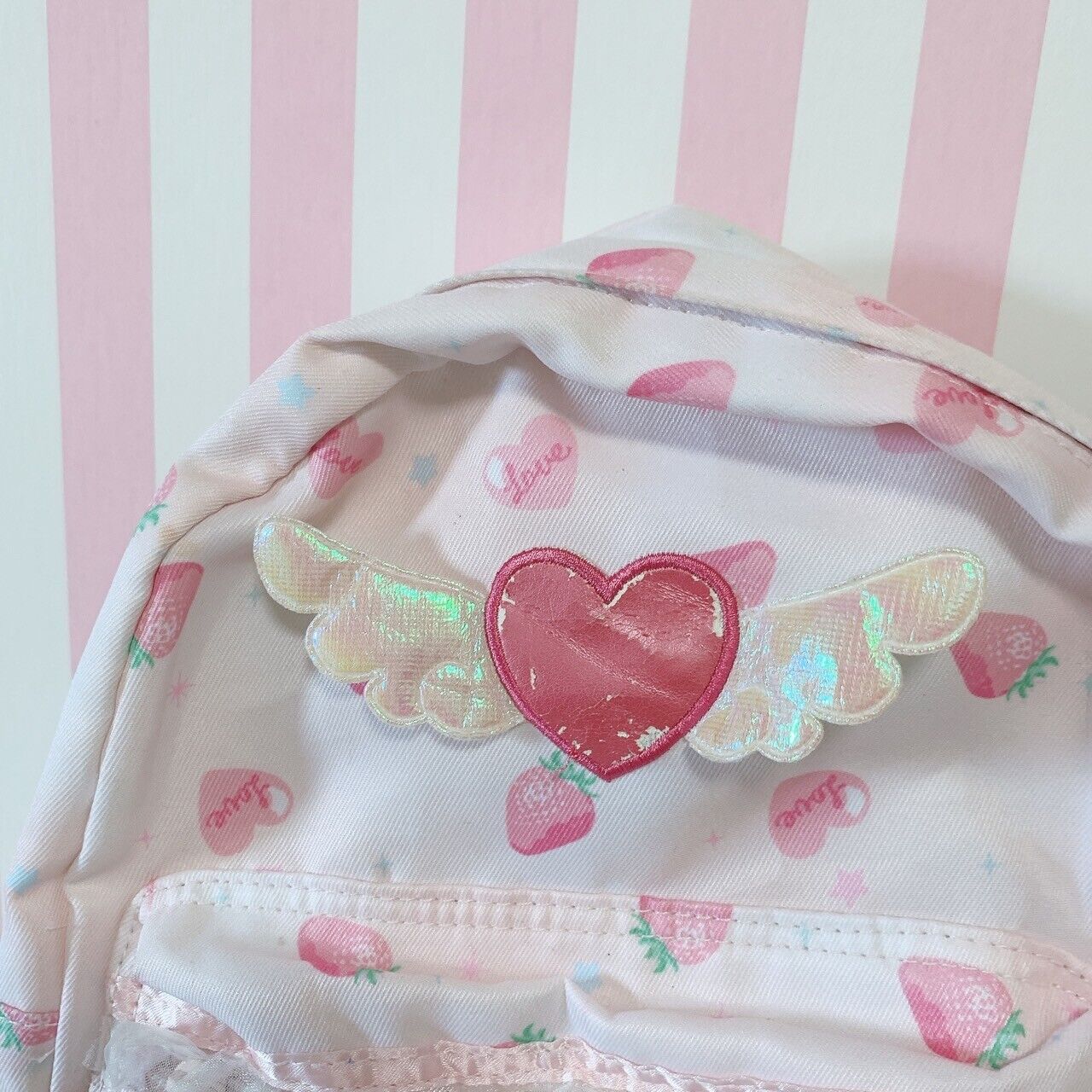 Swimmer swimmer strawberry heart Rucksack Bag Backpack Kids Pink Lace Wings Rare