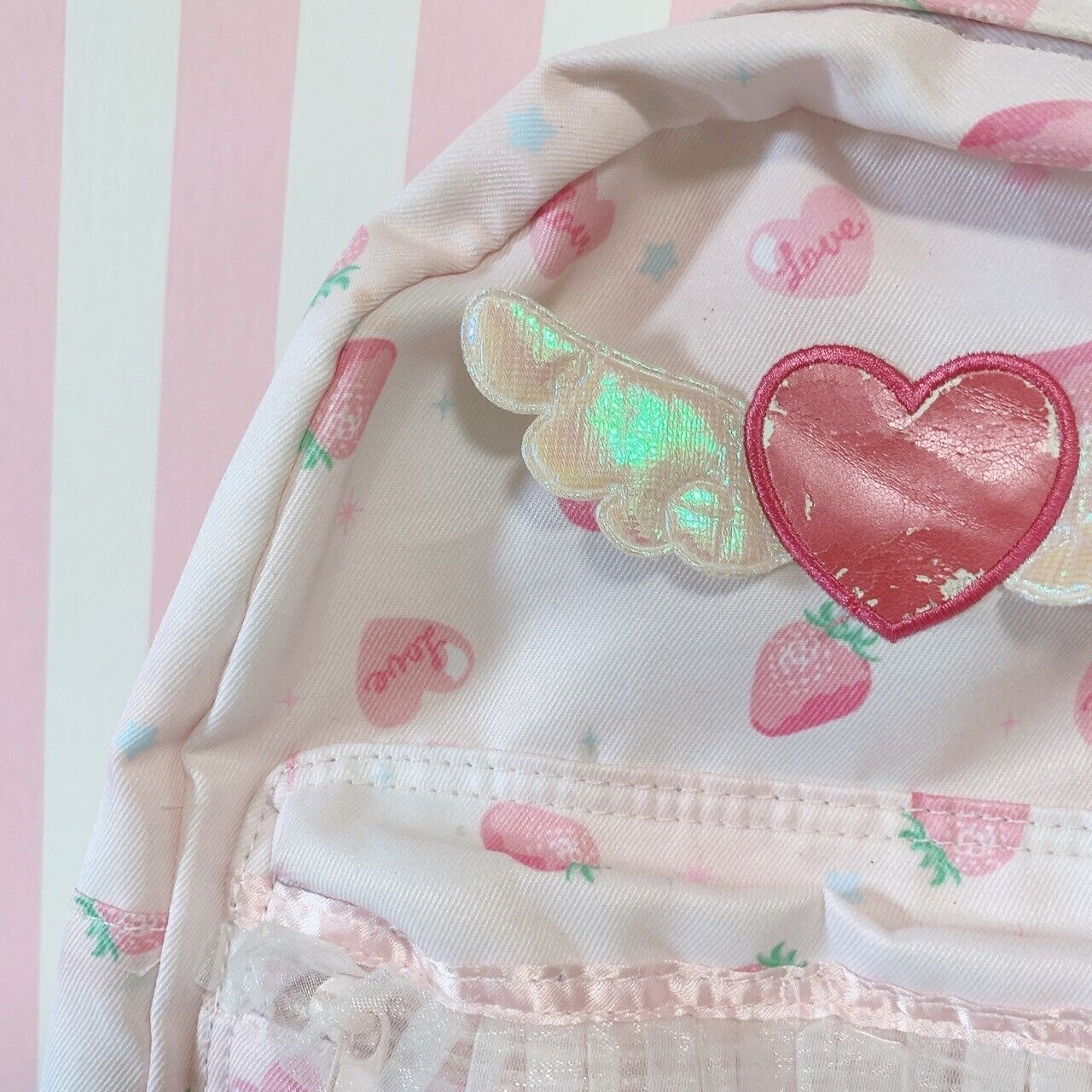 Swimmer swimmer strawberry heart Rucksack Bag Backpack Kids Pink Lace Wings Rare