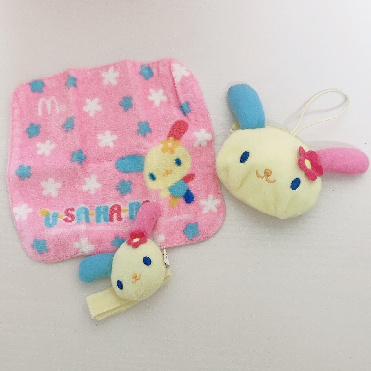 Sanrio Usahana Purse Handkerchi Small Mini Pouch Flowers Pink 2 Set Kawaii Rare