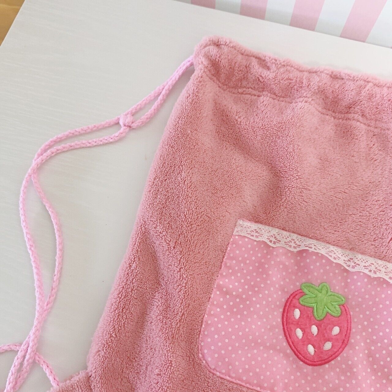 Mother Garden Cloth Rucksack Backpack School Bag Pink Strawberry Lace Fluffy