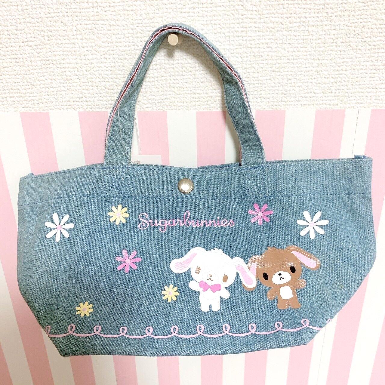 Sanrio Sugar Bunnies Tote Bag Shirousa Kurousa Denim Character Flower Mini Cute