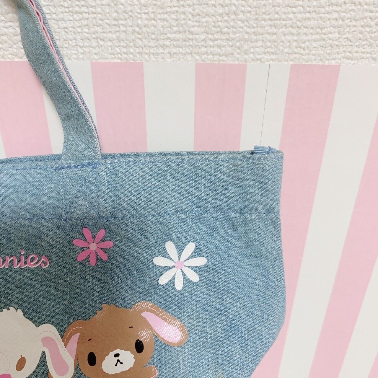 Sanrio Sugar Bunnies Tote Bag Shirousa Kurousa Denim Character Flower Mini Cute