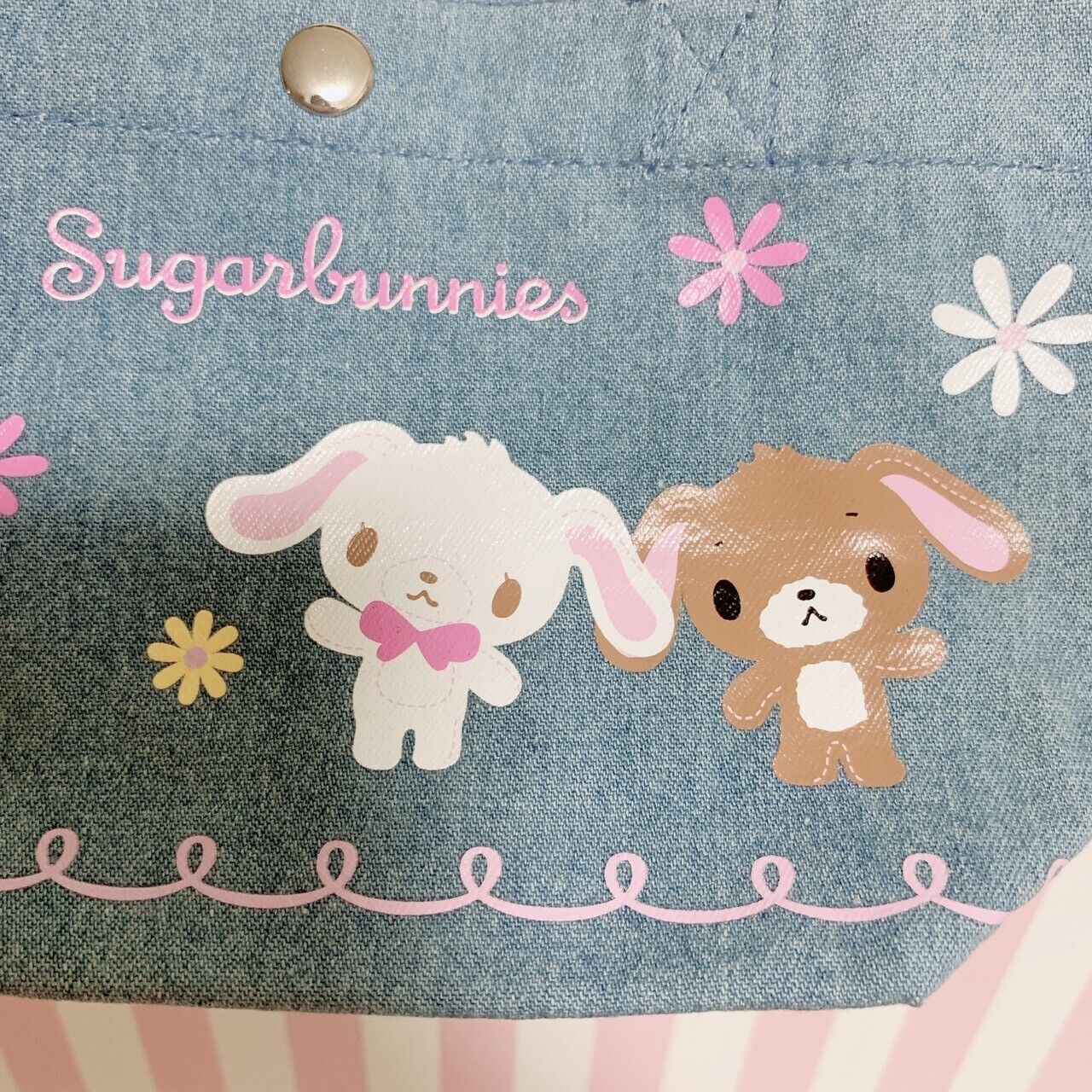 Sanrio Sugar Bunnies Tote Bag Shirousa Kurousa Denim Character Flower Mini Cute