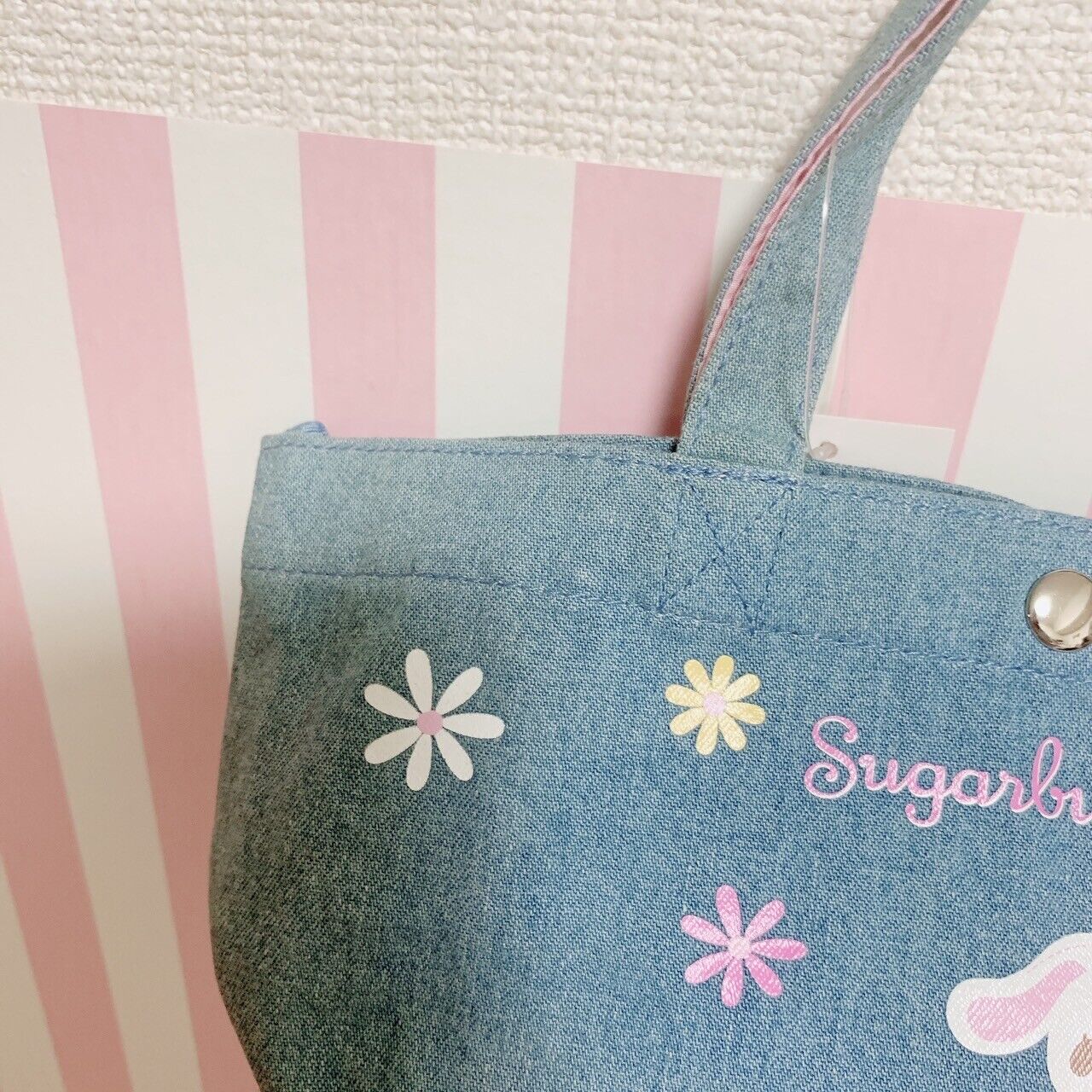 Sanrio Sugar Bunnies Tote Bag Shirousa Kurousa Denim Character Flower Mini Cute