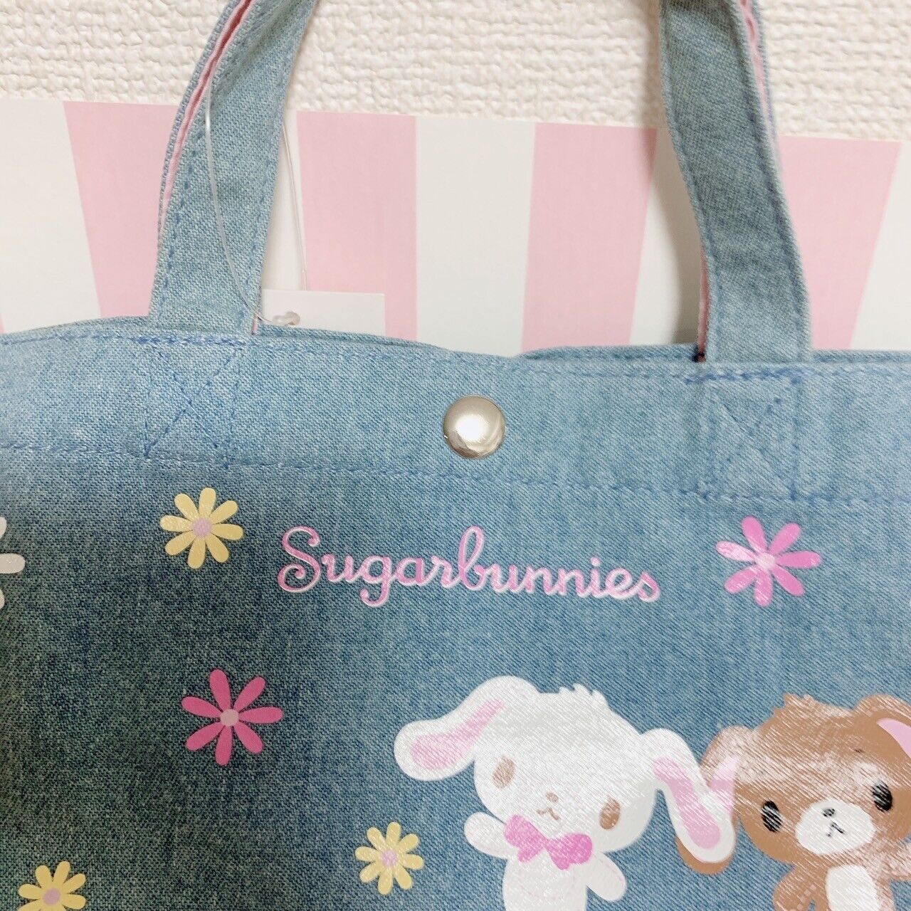 Sanrio Sugar Bunnies Tote Bag Shirousa Kurousa Denim Character Flower Mini Cute