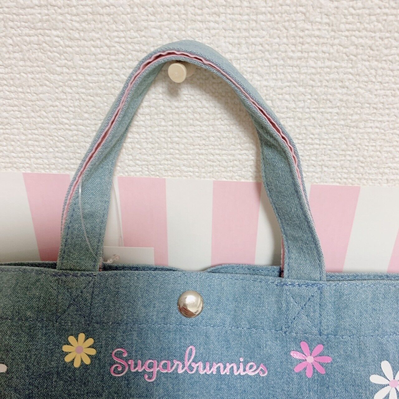 Sanrio Sugar Bunnies Tote Bag Shirousa Kurousa Denim Character Flower Mini Cute