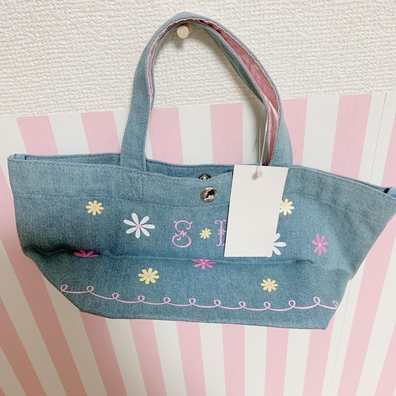 Sanrio Sugar Bunnies Tote Bag Shirousa Kurousa Denim Character Flower Mini Cute