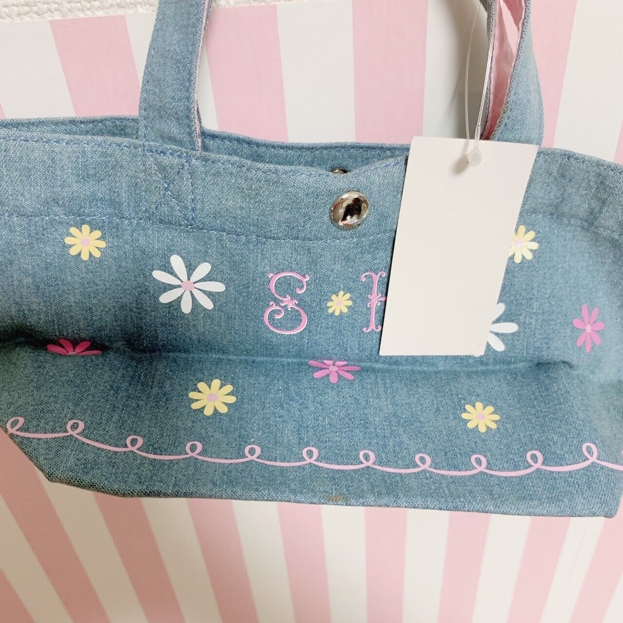 Sanrio Sugar Bunnies Tote Bag Shirousa Kurousa Denim Character Flower Mini Cute