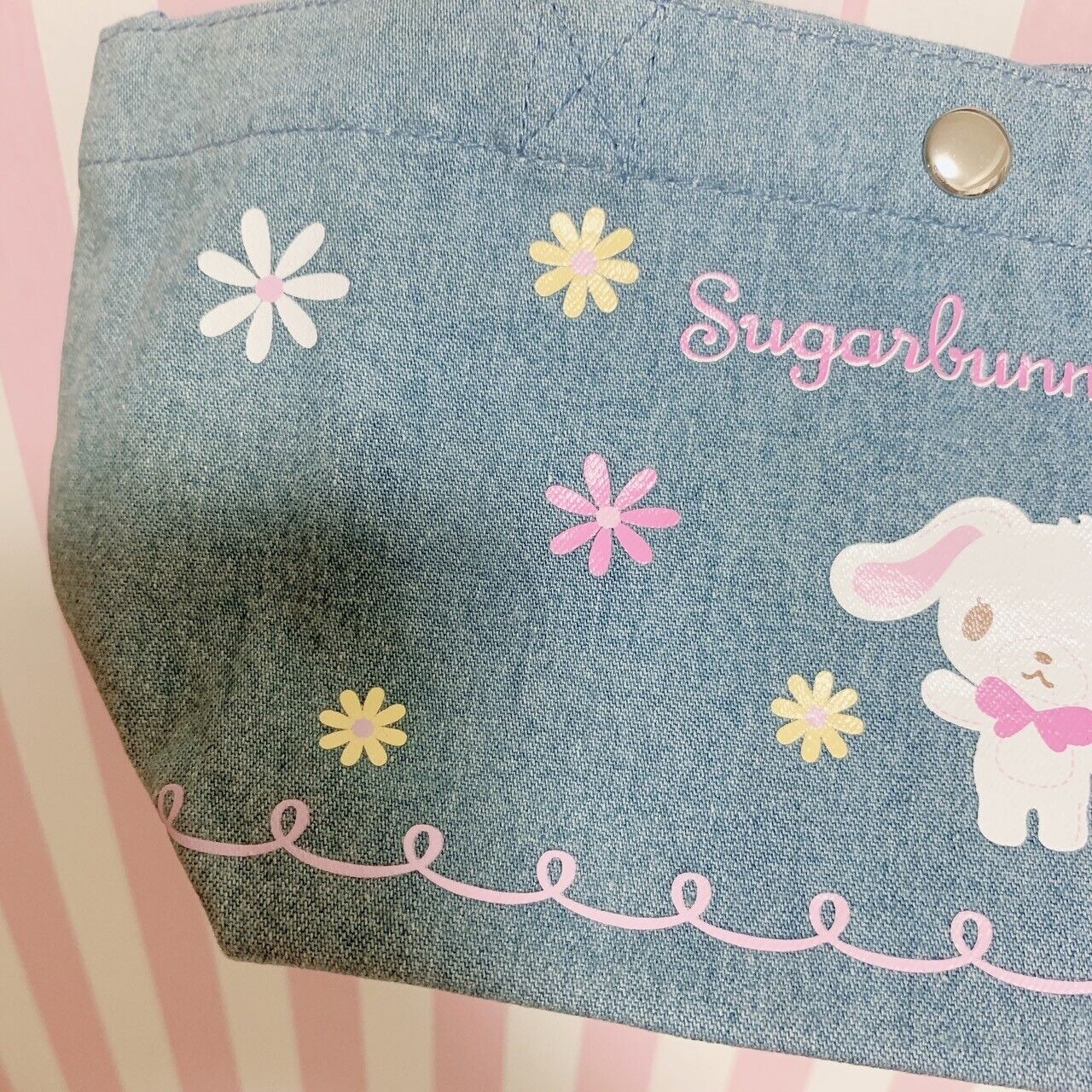 Sanrio Sugar Bunnies Tote Bag Shirousa Kurousa Denim Character Flower Mini Cute