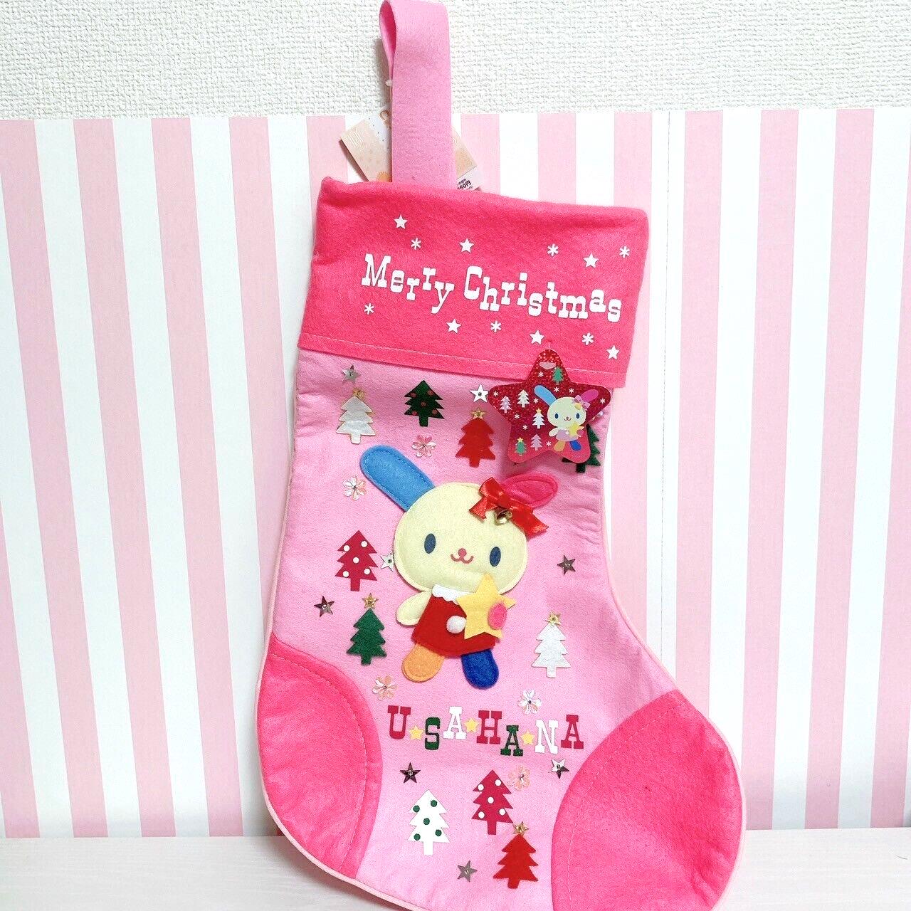 Sanrio Usahana Christmas Stocking Socks Xmas Leather Pink Tree Star Character