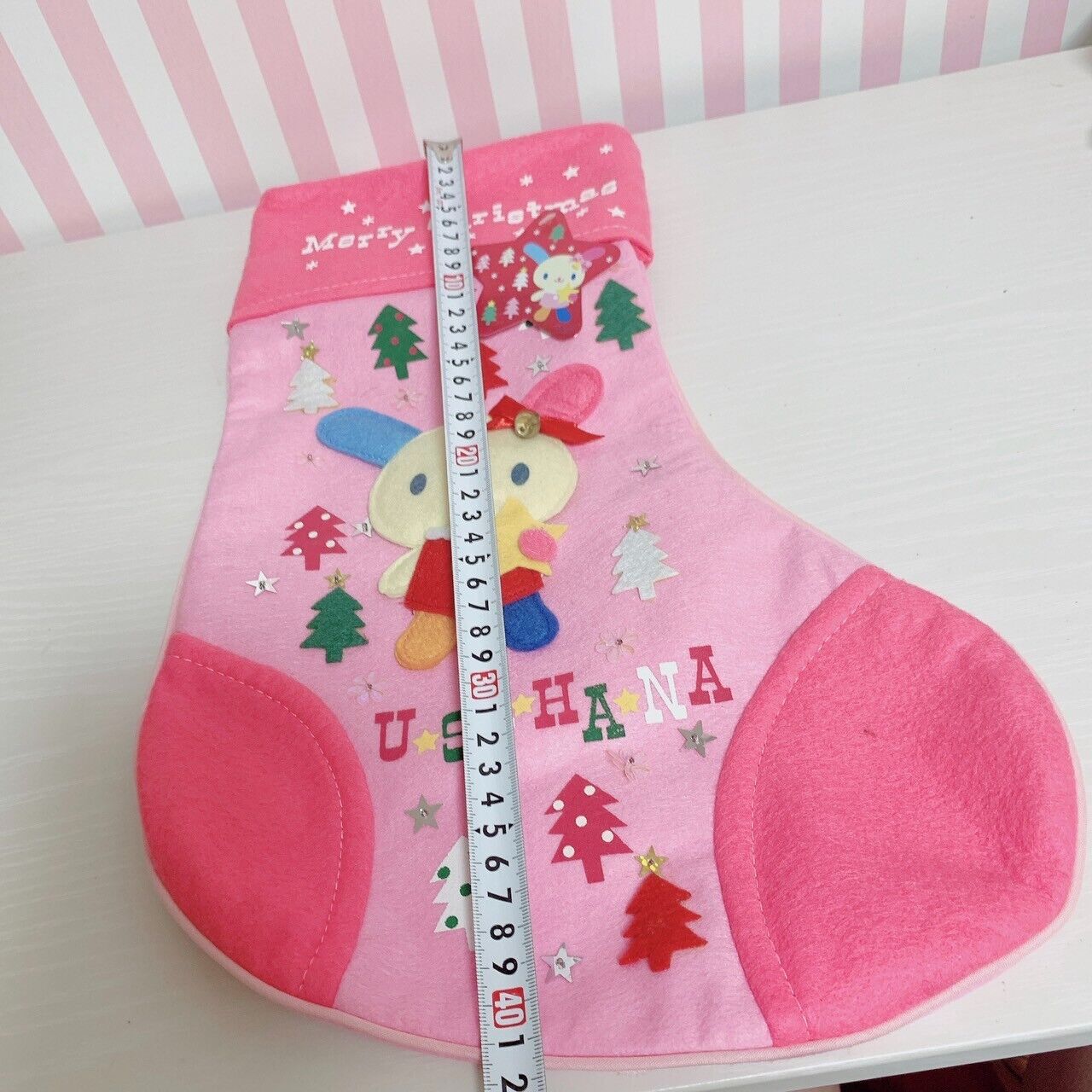 Sanrio Usahana Christmas Stocking Socks Xmas Leather Pink Tree Star Character