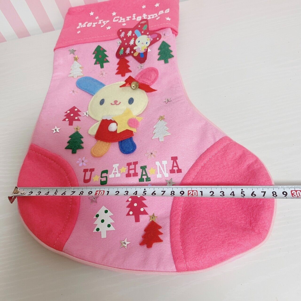 Sanrio Usahana Christmas Stocking Socks Xmas Leather Pink Tree Star Character