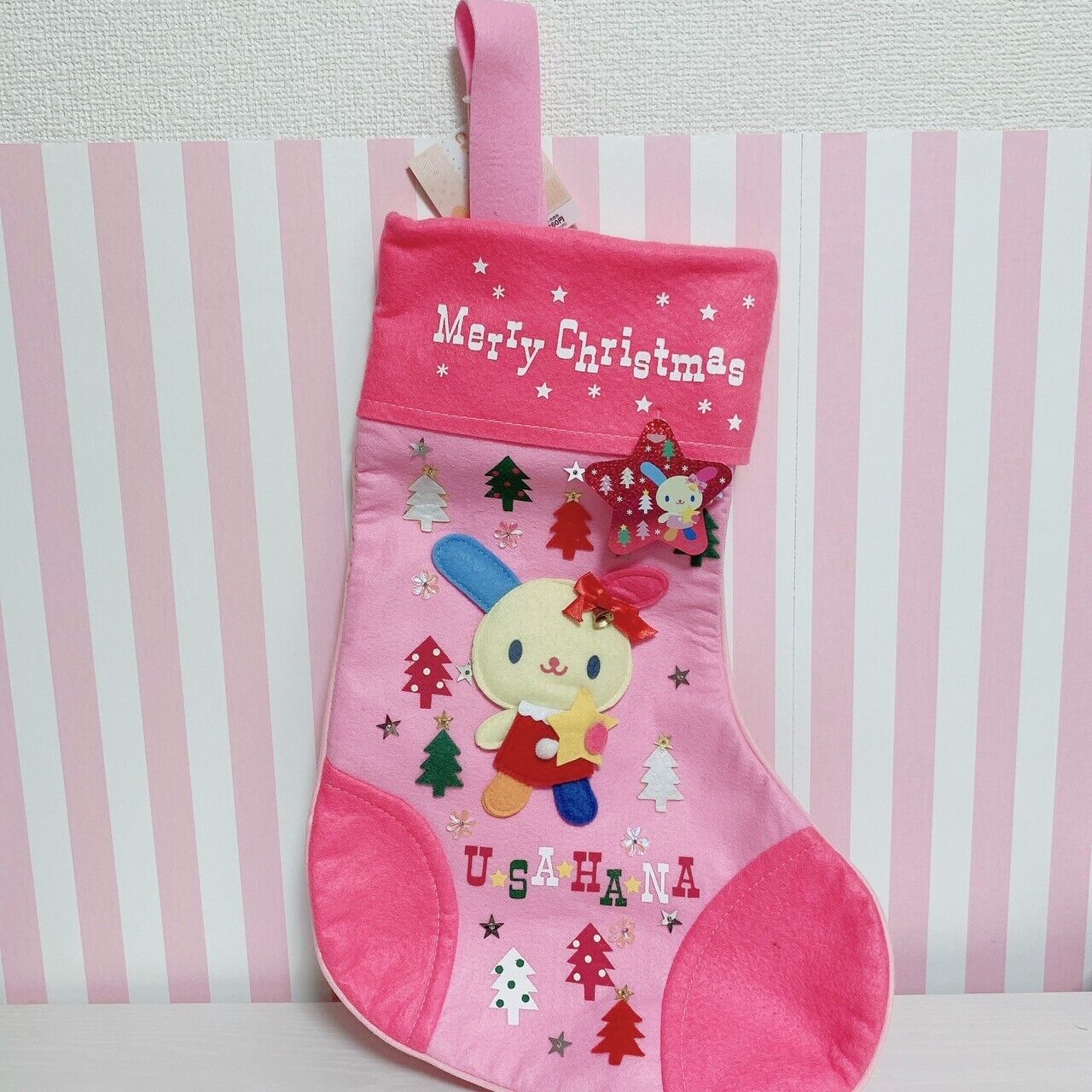 Sanrio Usahana Christmas Stocking Socks Xmas Leather Pink Tree Star Character