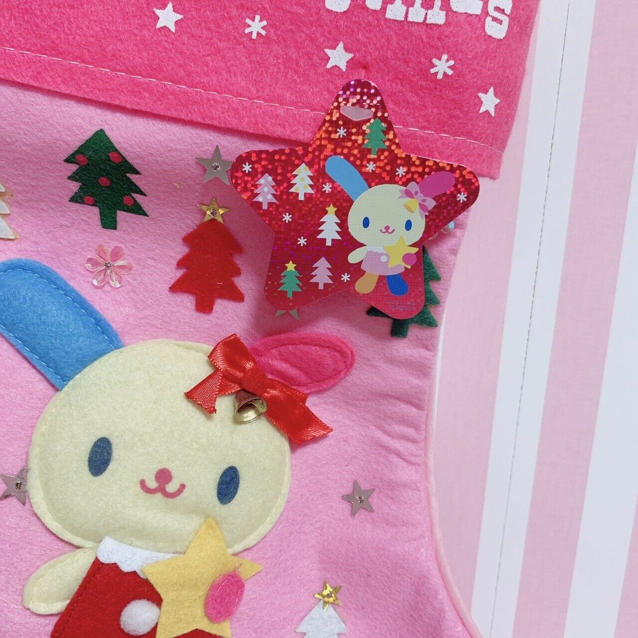 Sanrio Usahana Christmas Stocking Socks Xmas Leather Pink Tree Star Character