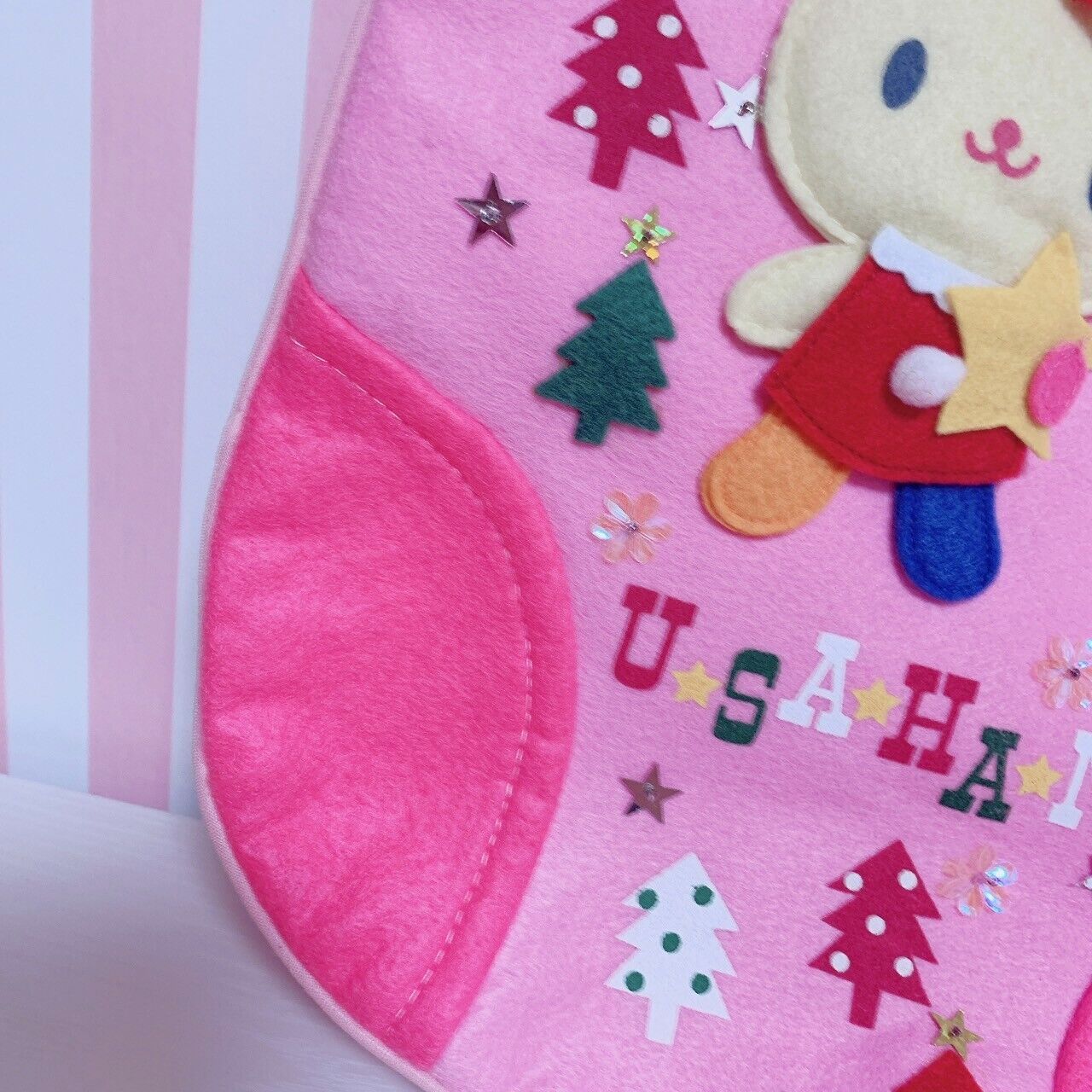 Sanrio Usahana Christmas Stocking Socks Xmas Leather Pink Tree Star Character