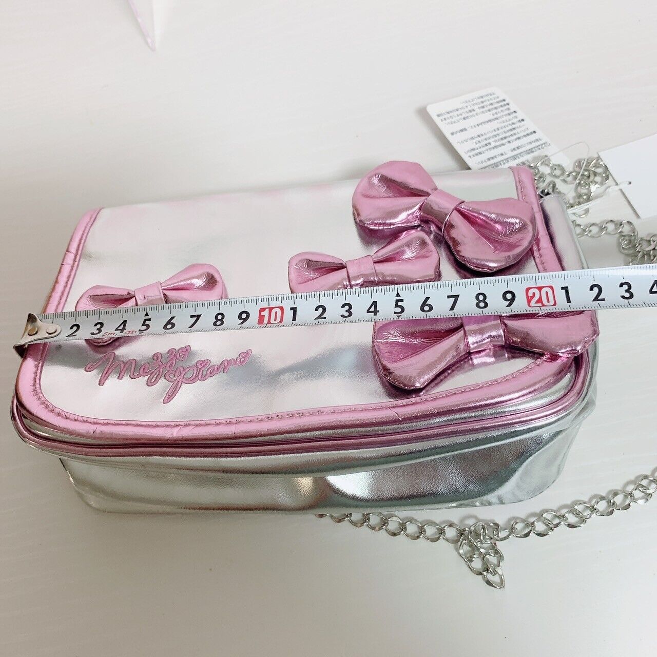 Mezzo Piano Shoulder Bag Chain Silver Ribbon Heart Enamel Kids Girl Stylish Rare