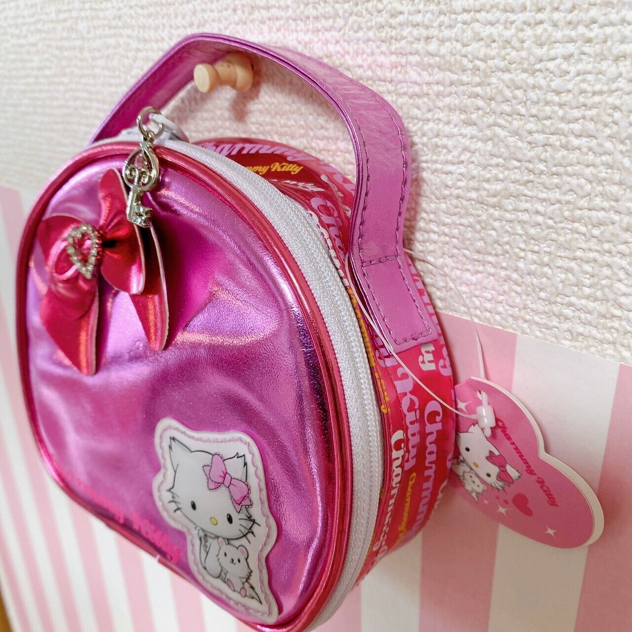 Sanrio Charmmy Charmy Kitty Hand Bag Pouch Semicircular Ribbon Pink Character