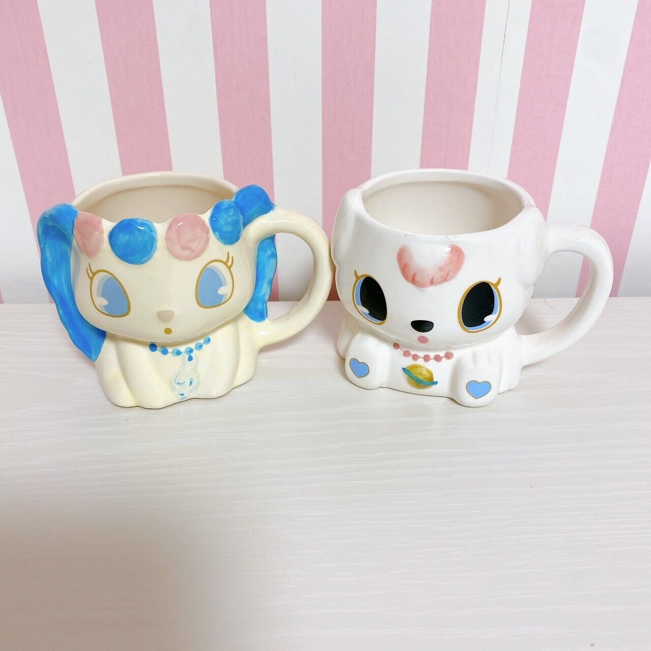 Sanrio Jewelpet Mug Cup White 2 Set Saphie Lapla Characters Cute Kawaii Rare