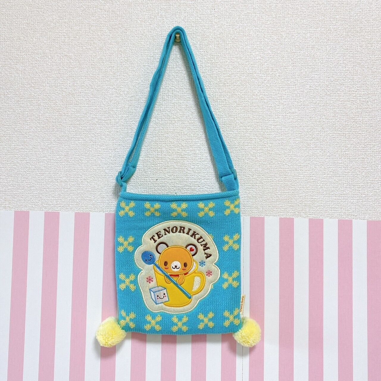 Sanrio Tenorikuma Shoulder Bag Pochette Knitted Light Blue Character Kawaii Rare