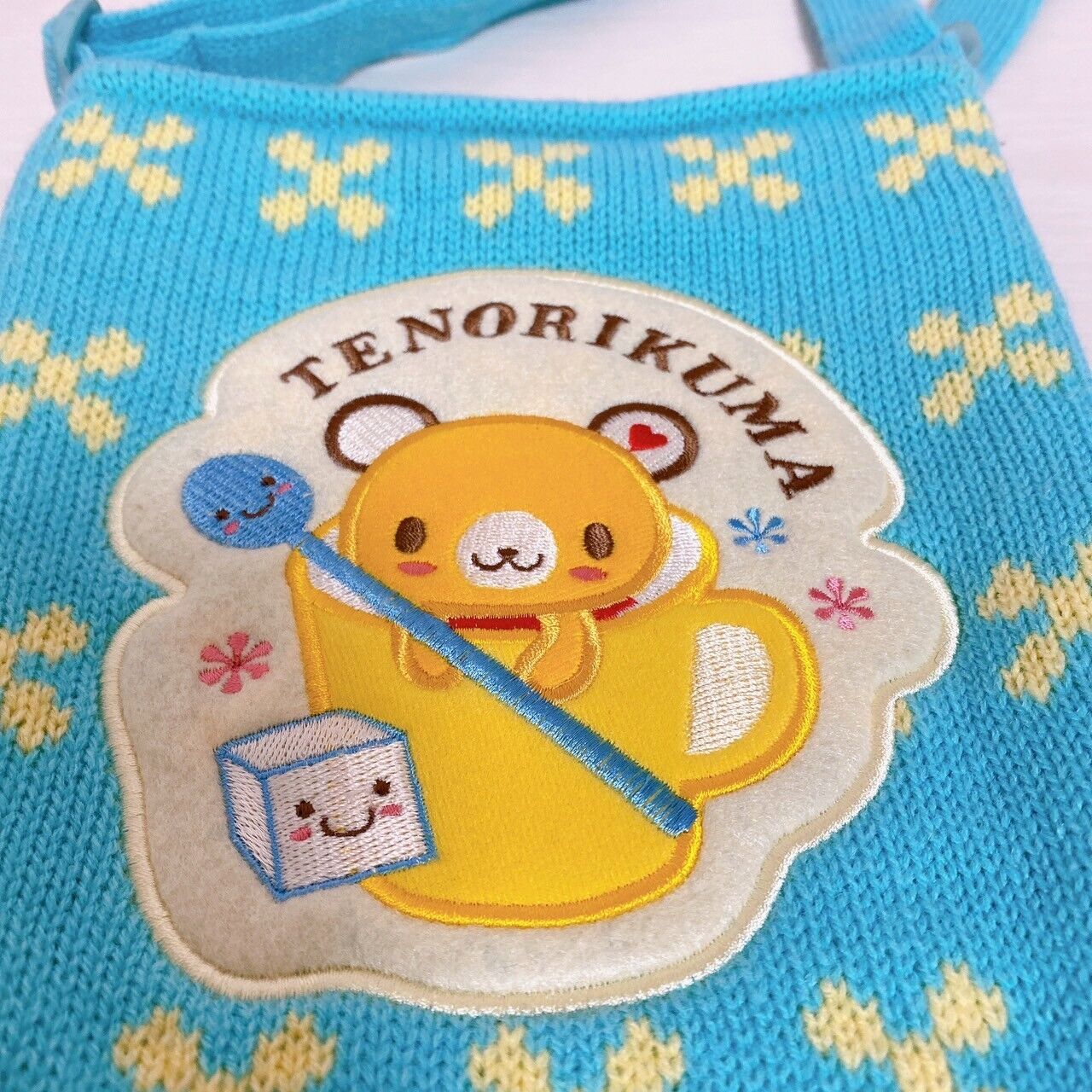 Sanrio Tenorikuma Shoulder Bag Pochette Knitted Light Blue Character Kawaii Rare