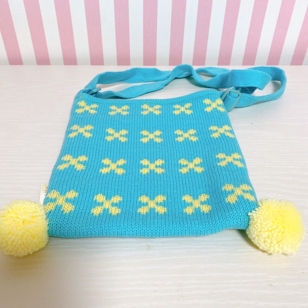 Sanrio Tenorikuma Shoulder Bag Pochette Knitted Light Blue Character Kawaii Rare