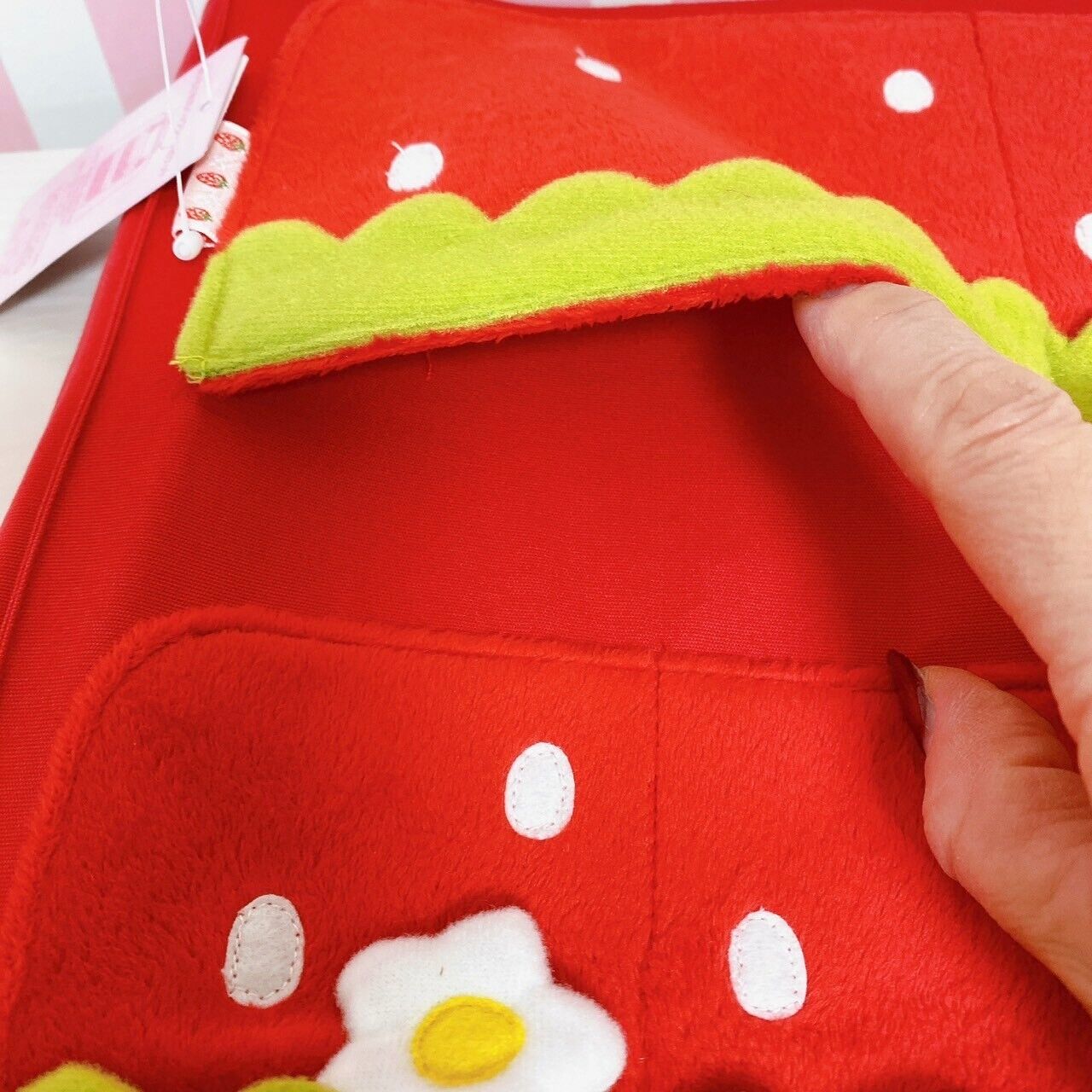 Mother Garde Strawberry Back Seat Pocket Soft Storage Red Flower Kawaii Rare