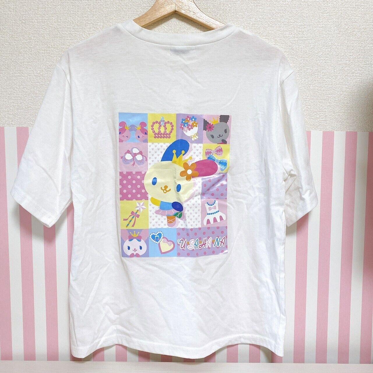 Sanrio Usahana T-shirt M White Clothing Pink Purple Yellow Kawaii Rabbit Rare