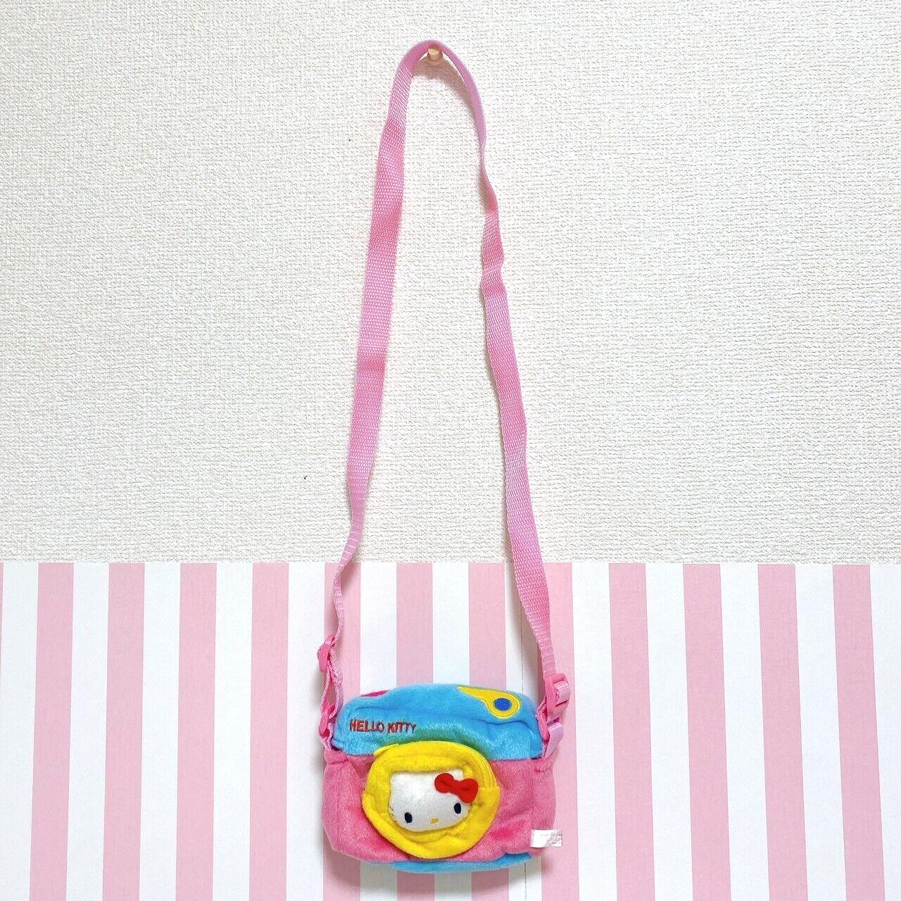 Sanrio Hello Kitty Camera Pouch Shoulder Bag Ribbon Pink Yellow Blue Fluffy Rare