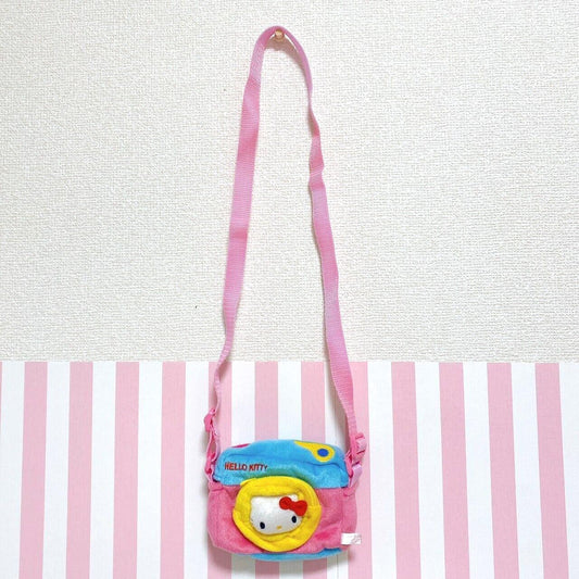 Sanrio Hello Kitty Camera Pouch Shoulder Bag Ribbon Pink Yellow Blue Fluffy Rare