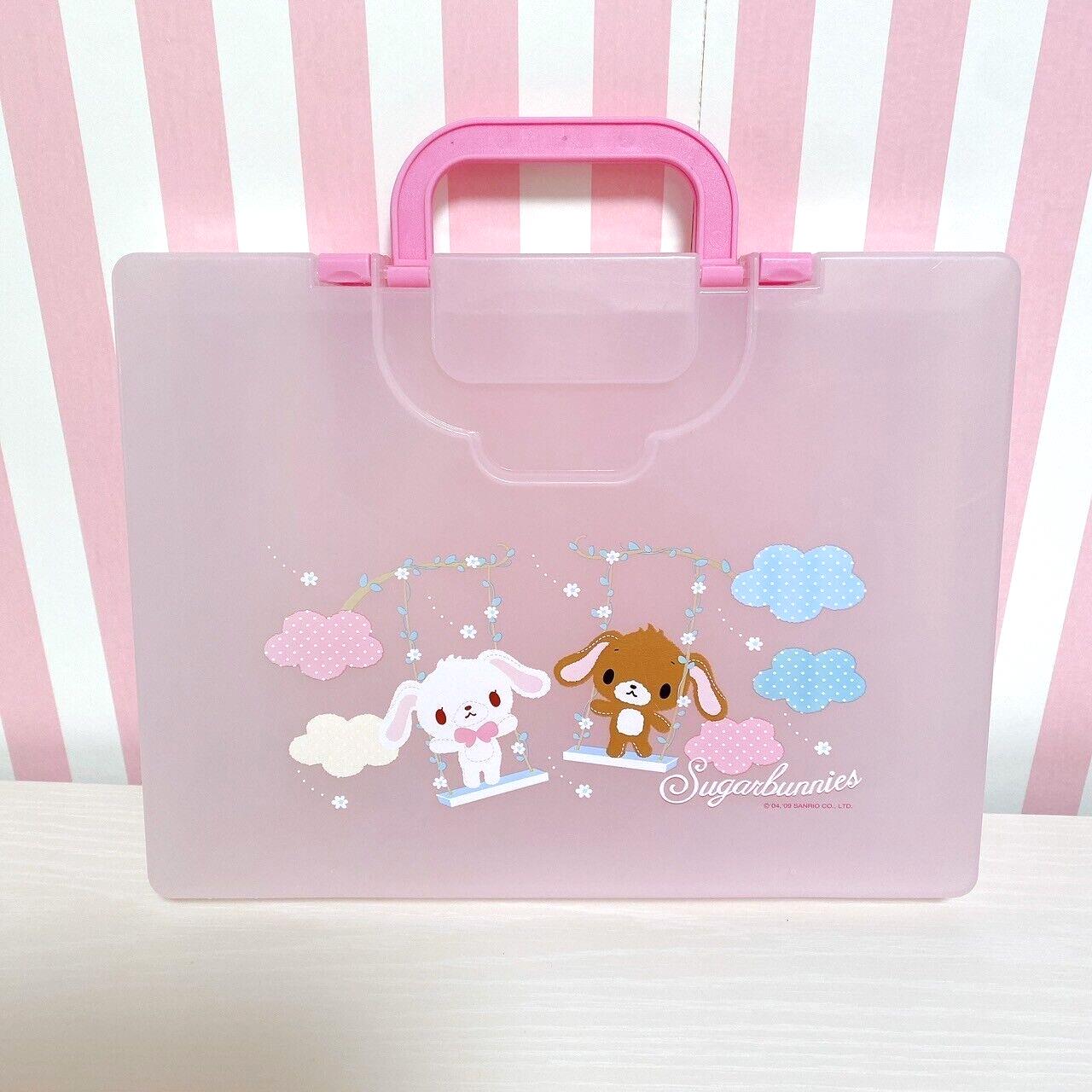 Sanrio Sugar Bunnies Shirousa Kurousa Attache Case Pink Plastic Swing Cloud Rare