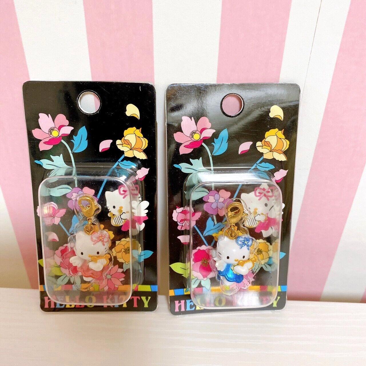 Sanrio Hello kitty Charm Straps 2 Piece Set Angel Vintage Pink Blue Rare Kawaii