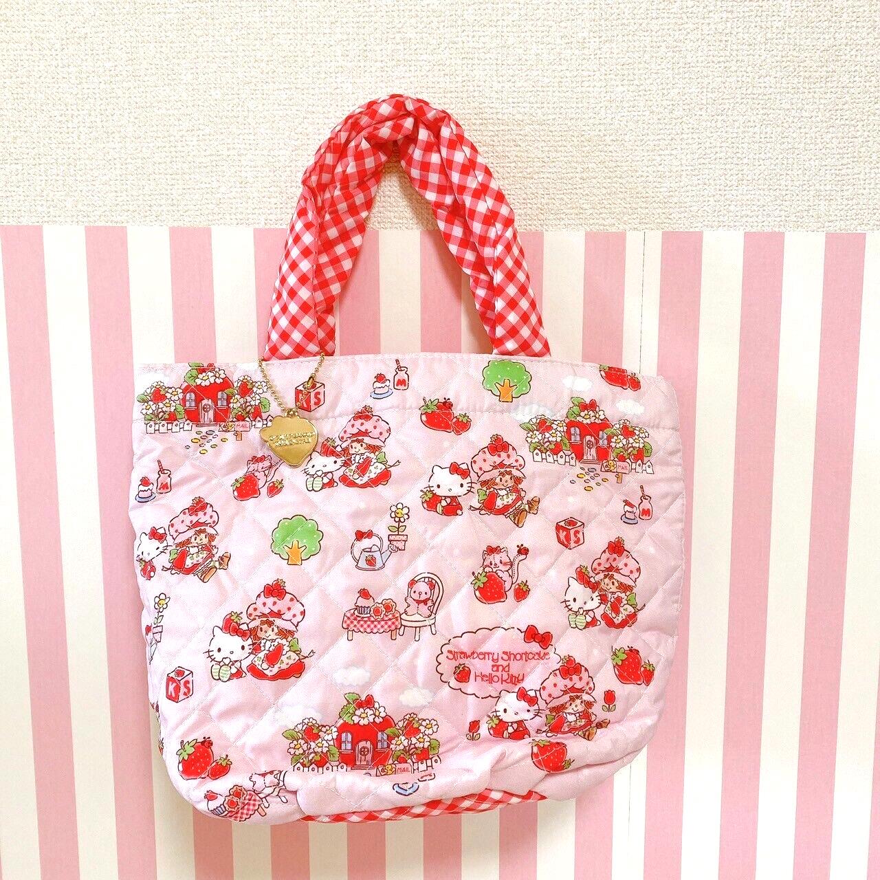 Sanrio Hello Kitty Strawberry Shortcake Tote Bag Red Plaid Pink Kawaii Character