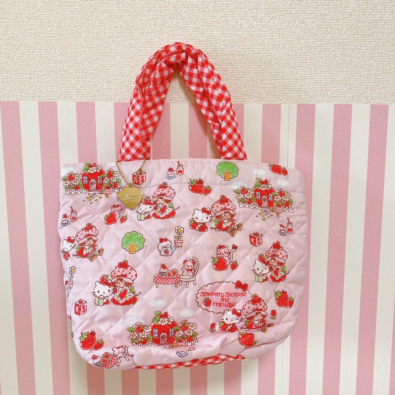 Sanrio Hello Kitty Strawberry Shortcake Tote Bag Red Plaid Pink Kawaii Character