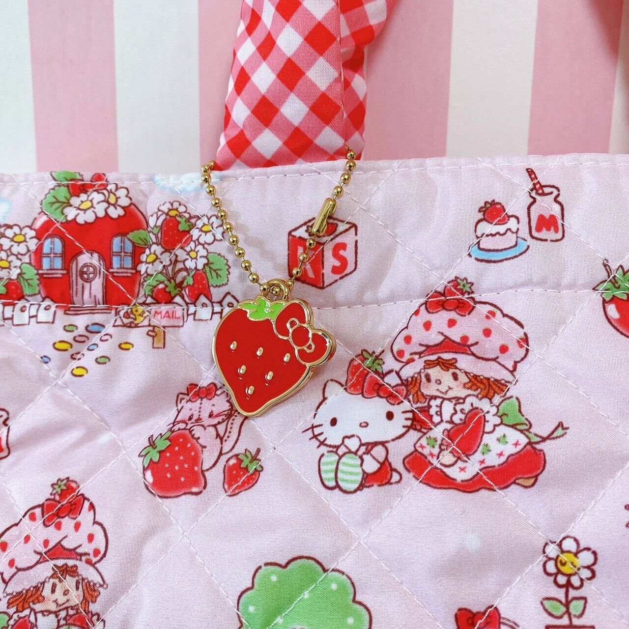 Sanrio Hello Kitty Strawberry Shortcake Tote Bag Red Plaid Pink Kawaii Character