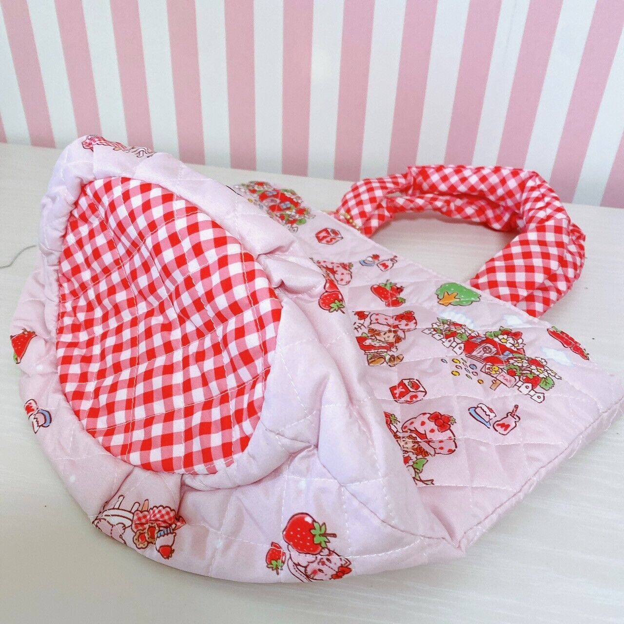 Sanrio Hello Kitty Strawberry Shortcake Tote Bag Red Plaid Pink Kawaii Character