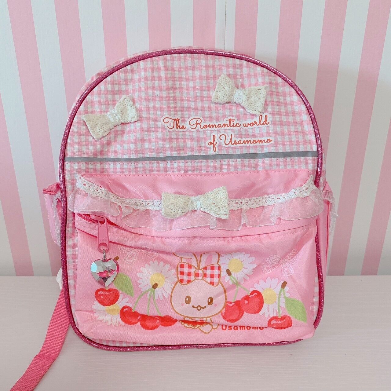 Mother Garden Usamomo Backpack Rucksack Pink Rabbit Cherry Gingham Check Cherry