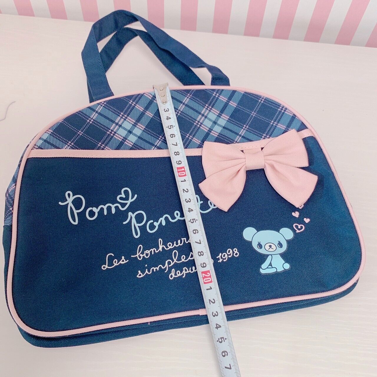 Mezzo Piano Boston School Bag Black Pink Ribbon Plaid Bear Kawaii Character Rare