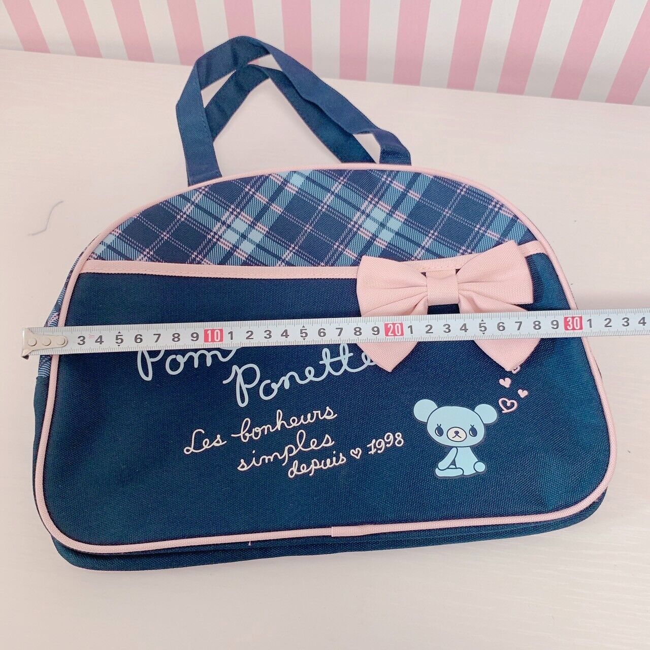 Mezzo Piano Boston School Bag Black Pink Ribbon Plaid Bear Kawaii Character Rare