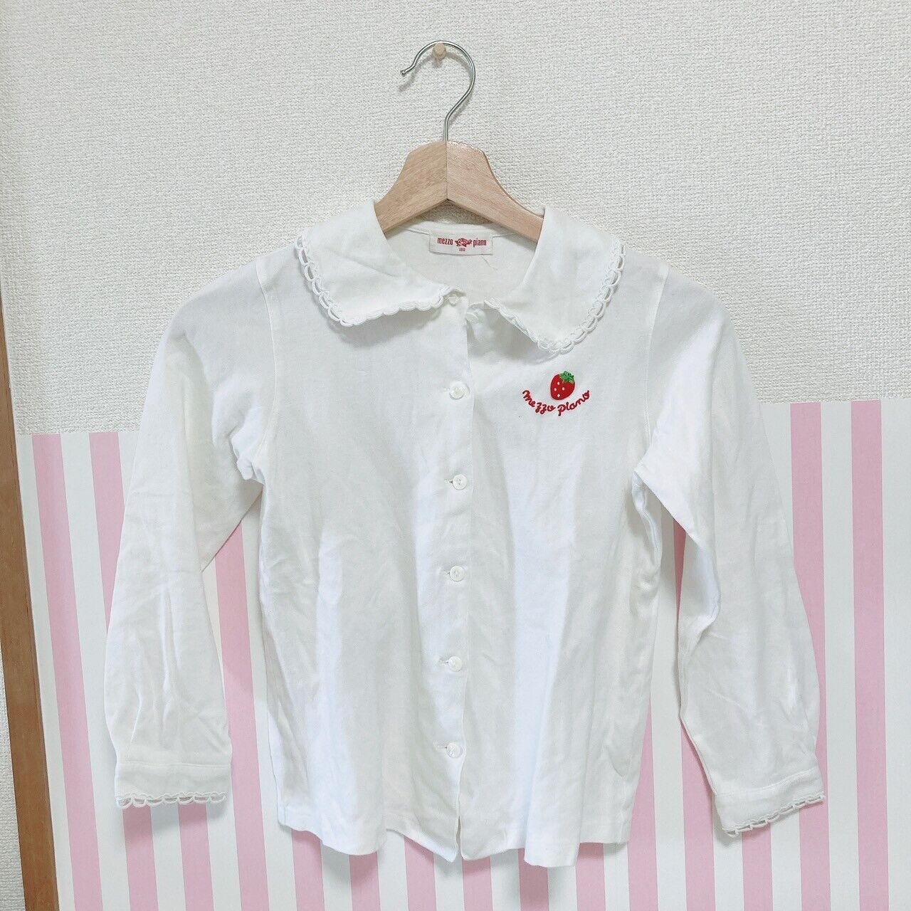 Mezzo Piano Shirt 130 Size White Lace Strawberry Button Kawaii Cute Rare