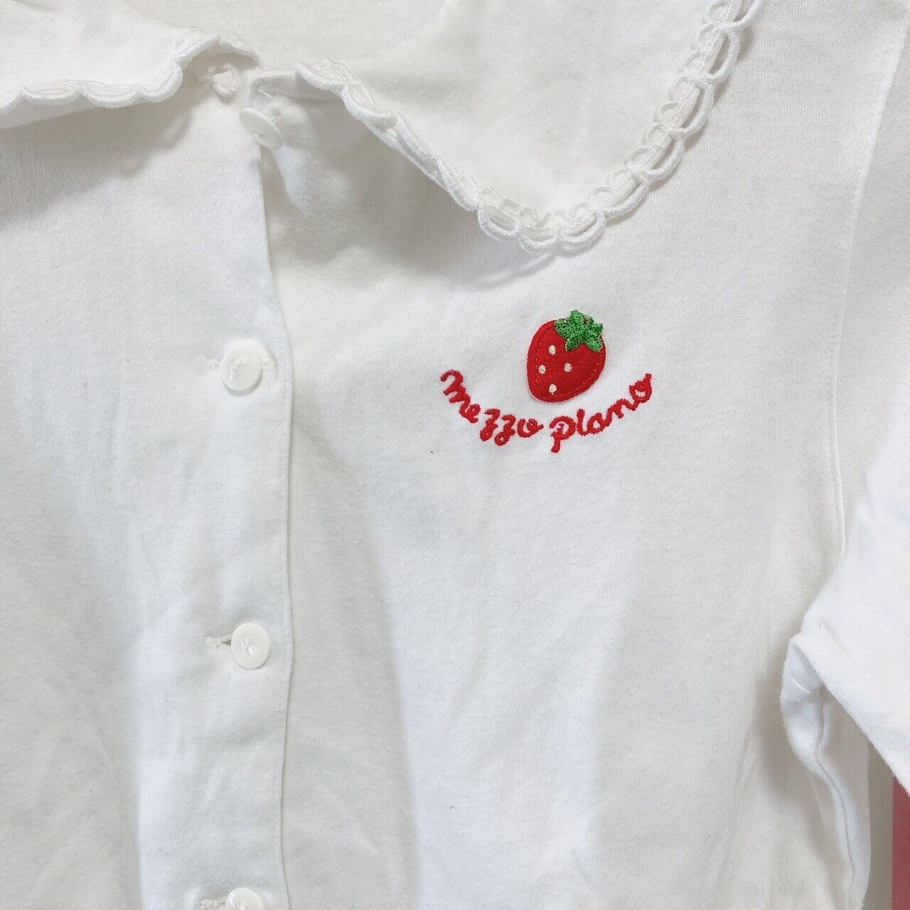 Mezzo Piano Shirt 130 Size White Lace Strawberry Button Kawaii Cute Rare