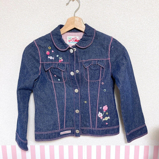 Mezzo Piano Denim Jacket 140 Cherry Candy Ribbon Strawberry Gingham check Kawaii