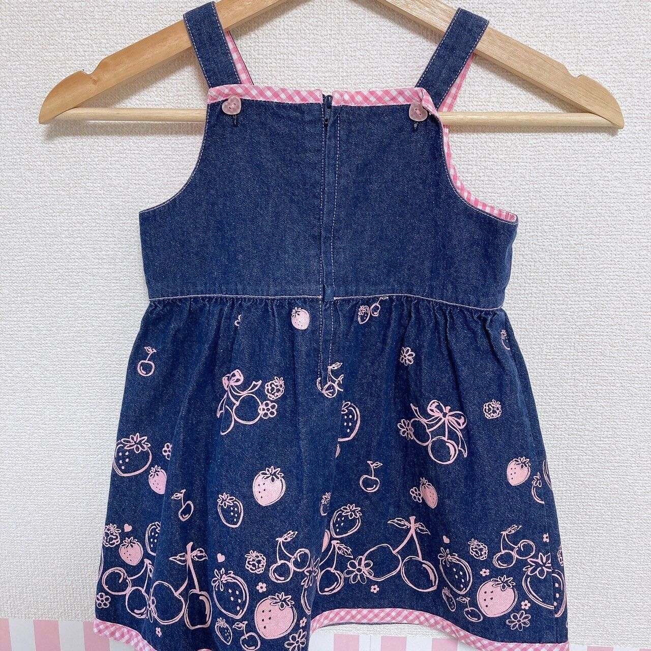 Mezzo Piano Dress 100 Denim Cherry Strawberry Ribbon Gingham Check Navy Pink