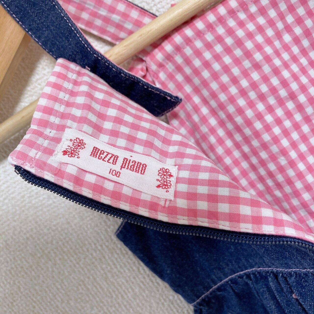 Mezzo Piano Dress 100 Denim Cherry Strawberry Ribbon Gingham Check Navy Pink