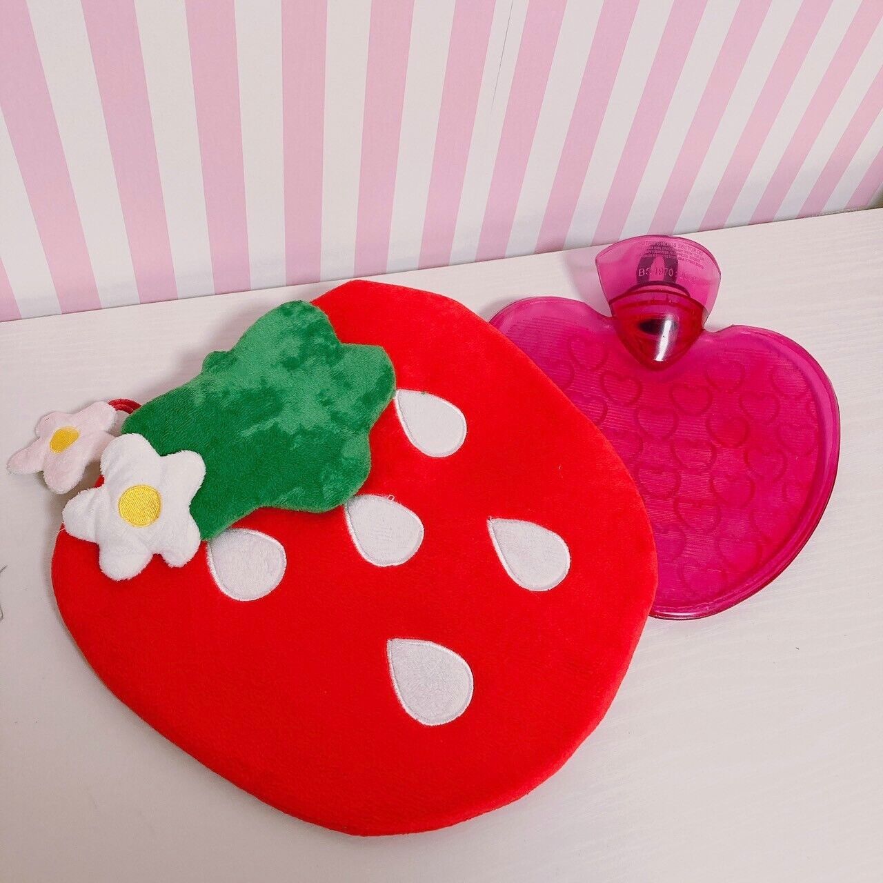 Strawberry Hot Water Bottle Cover Red Pink Flower Kawaii Cute Rare