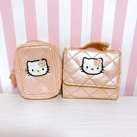 Sanrio Hello Kitty Mini Pouch Wallet 2 Set Quilting Vintage Pink Kawaii Rare